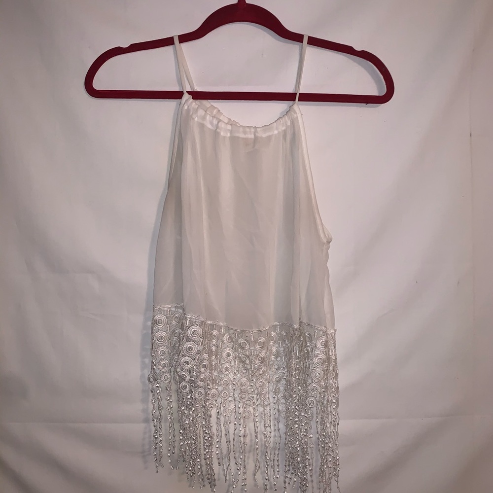 Sheer white fringe crop top